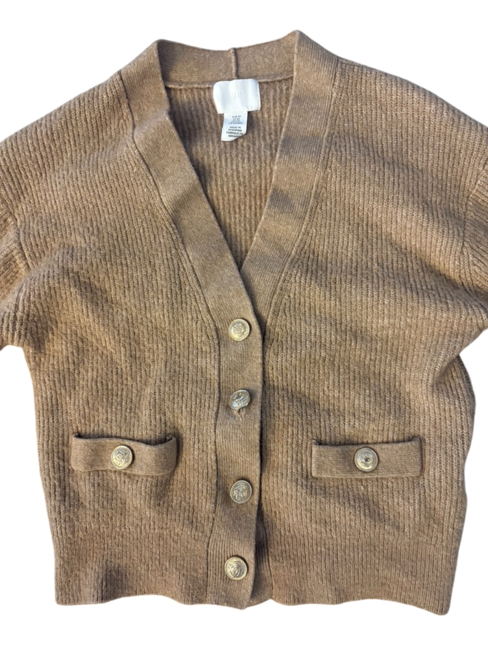 H&M Ribbed Button Cardigan in Camel - Picture 2 of 4